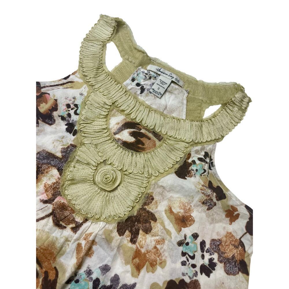 Y2K AMERICAN RAG TANK TOP GOLD BROWN FLORAL SZ S COTTON AESTHETIC FAIRY CORE - Picture 7 of 14